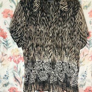Vintage Fashion Bug Black and Cream Button Down Shirt